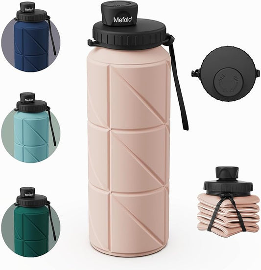 Collapsible Water Bottles,Leakproof BPA Free Silicone Foldable Portable Water Bottle 690ml(23oz),Lightweight Reusable Water bottle for Travel Running Cycling Gym Camping Sports Outdoor, Pink