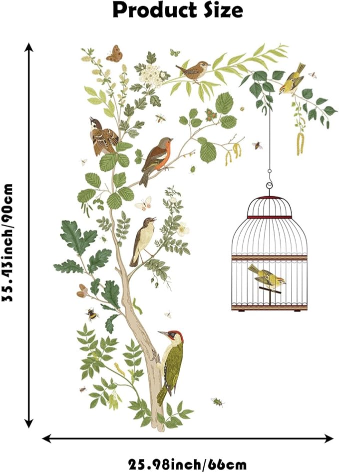 Branch Vine Birdcage Wall Sticker Hanging Grey Vine Wall Decals Decals Branch Vine Wall Decals DIY Art Decor for Bedroom Study Living Room TV Wall