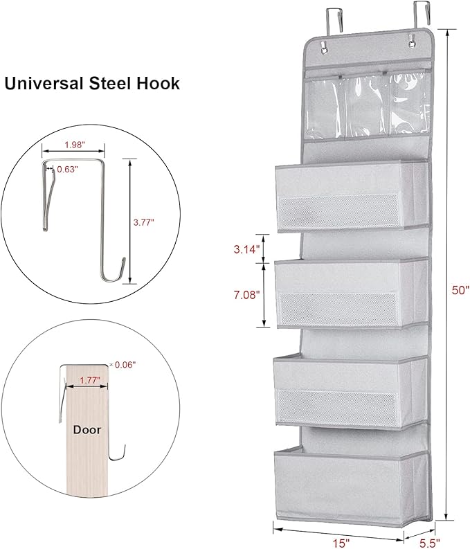 Univivi Door Hanging Organizer Nursery Closet Cabinet Over The Door Organizer with 4 Large Pockets and 3 Small PVC Pockets Door Storage for Cosmetics, Toys and Sundries