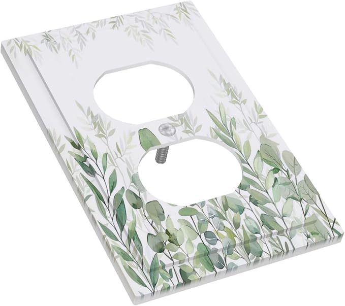 Green Eucalyptus Rustic Botanical Plant Leaves Single Duplex Wall Plate Covers Boho Light Switch Cover 1 Gang Outlet Plate Decorative Electrical Receptacle Faceplate Switchplate for Country Decor