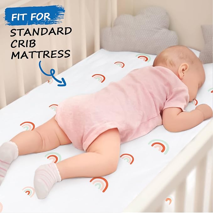 Crib Sheets Girl Crib Mattress Sheet Set (28 x 52 x 8 in) Fitted for Standard Crib Toddler Mattress Cover Soft & Breathable Boho Baby Crib Sheets Rainbow 2 Pack for Boys and Girls