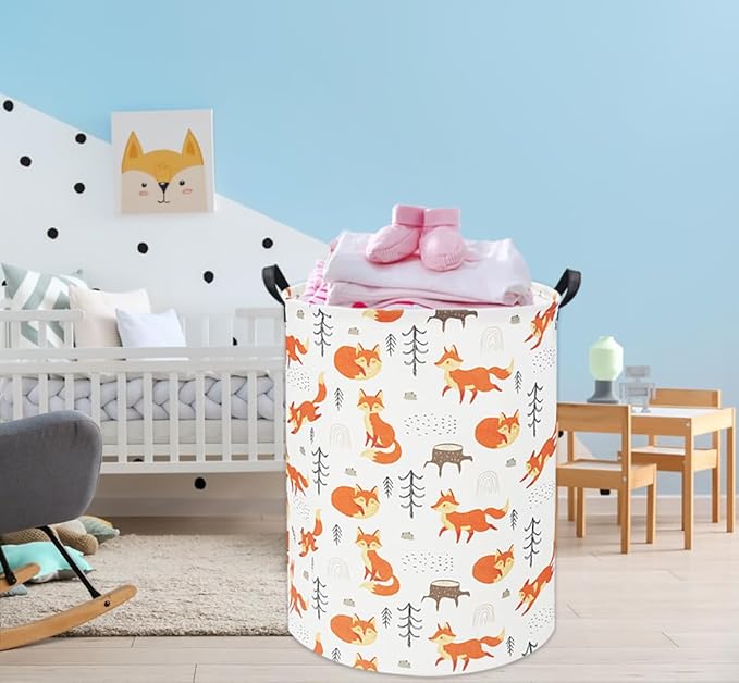 Foxes Kids Laundry Basket Baby Hamper Foxes Toy Storage Bin for Boys Room Decor Baby Nursery Hamper Gift Baskets for Bedroom Bathroom(Foxes)
