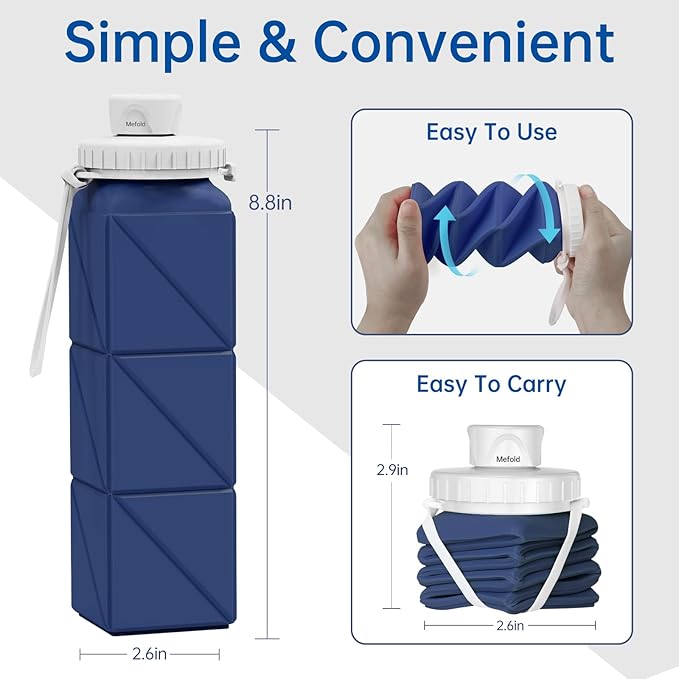 Collapsible Water Bottles,Leakproof Lid Reusable BPA-Free Silicone Foldable Travel Water Bottle,Portable Bottle 610ml for Travel,Cycling,Gym,Hiking,Biking,Camping,Sports -Lightweight,Wide Mouth