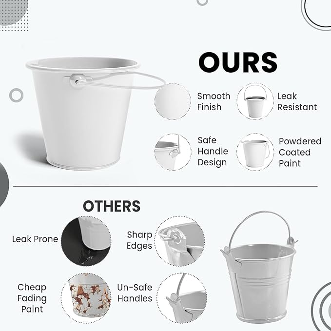 Small Metal Buckets with Handle 12 Pcs – Galvanized Bucket Leak Proof & Rust Resistant 8 fl oz Capacity - Best for Party Décor, Organizing & Decorating Classrooms (Mini 3.3" Top, White)