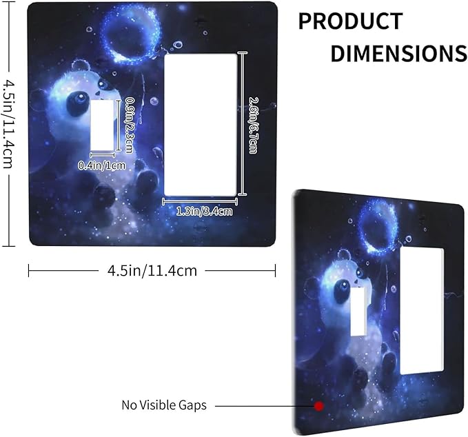 Cute Baby Panda Light Switch Cover Wall Plate Decorative 2 Gang Combination 1 Toggle 1 Rocker Outlet Covers Blue for Farmhouses Kitchens Bedrooms 4.5 x 4.5 in