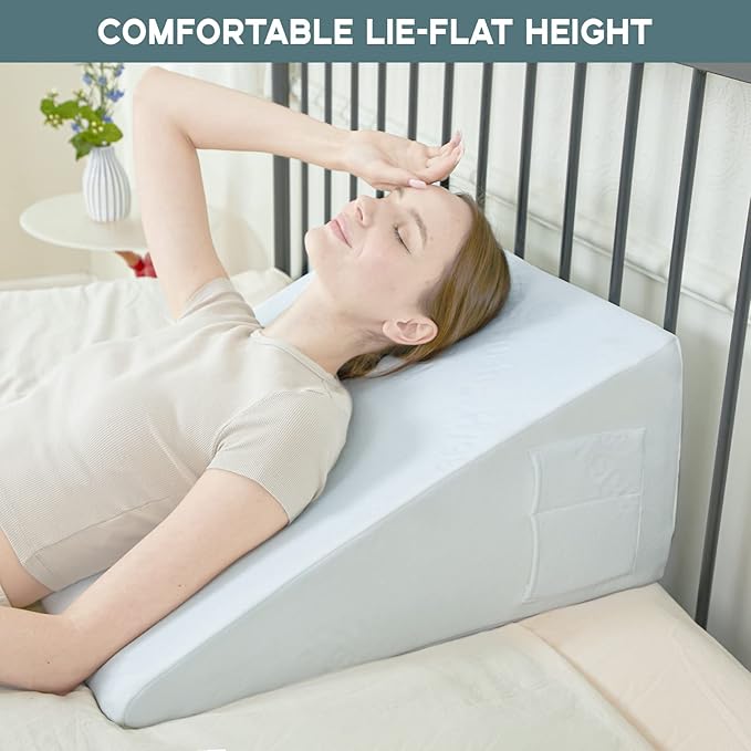 Bed Wedge Pillow, Triangle Pillow Wedge, 10" 24" 24" Cooling Memory Foam Top, Elevated Support Wedge Pillow for Relieving Acid Reflux, Heartburn, Snoring and GERD