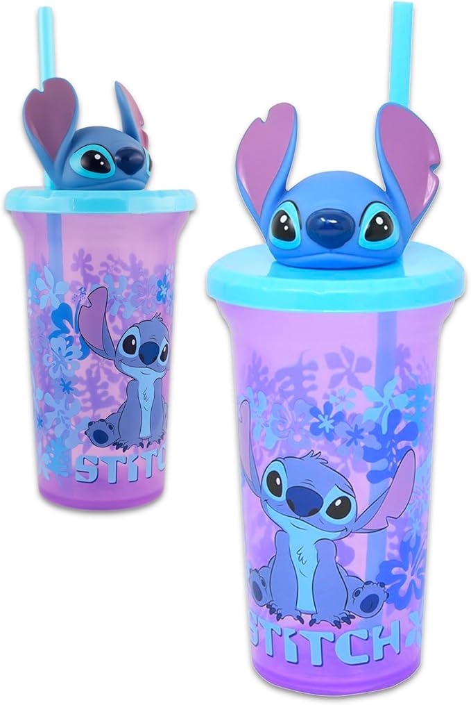 Disney Lilo and Stitch Water Bottle for Kids, Girls, Boys - 3 Pc School Supplies Bundle with Stitch Water Bottle, Create a Face Sticker Book, and More Lilo and Stitch Cups for Kids