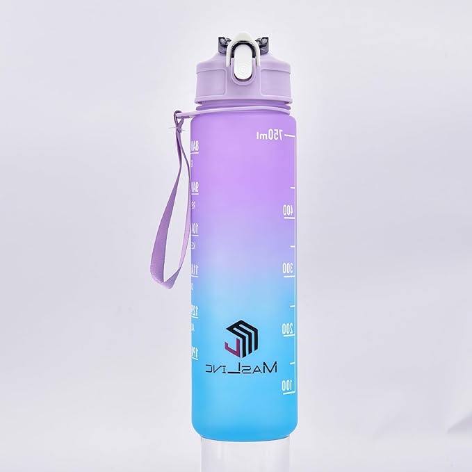 Inspiration water bottle with straw, purple blue