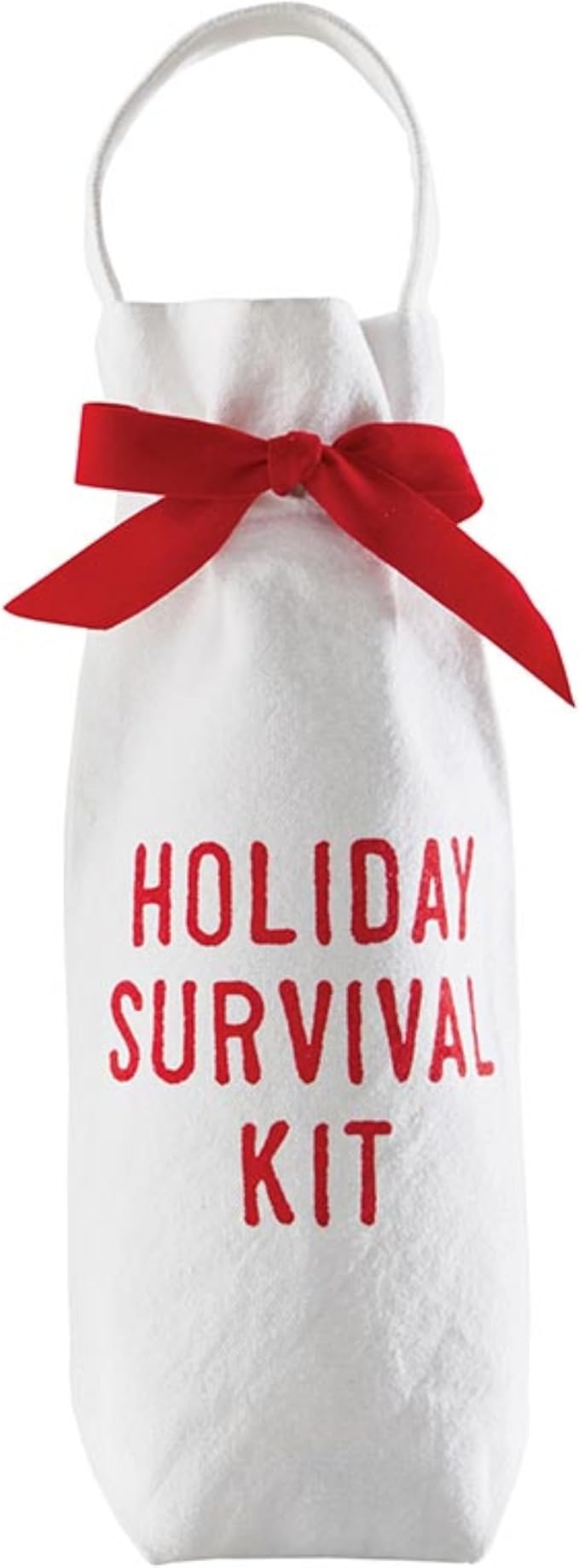 Santa Barbara Design Studio Christmas Canvas Wine Bag With Handle Face-to-Face Designs Reusable Gift Tote, 6" W x 12.5" W x 2.5" D, Holiday Survival Kit