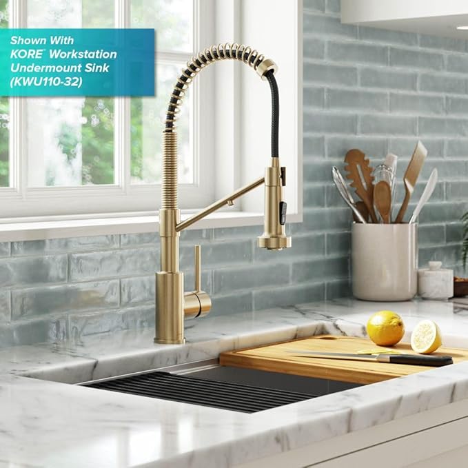 Kraus KFF-1610SFACB Bolden 2-in-1 Commercial Style Pull-Down Single Handle Filter Kitchen Faucet for Reverse Osmosis or Water Filtration System, Spot Free Antique Champagne Bronze
