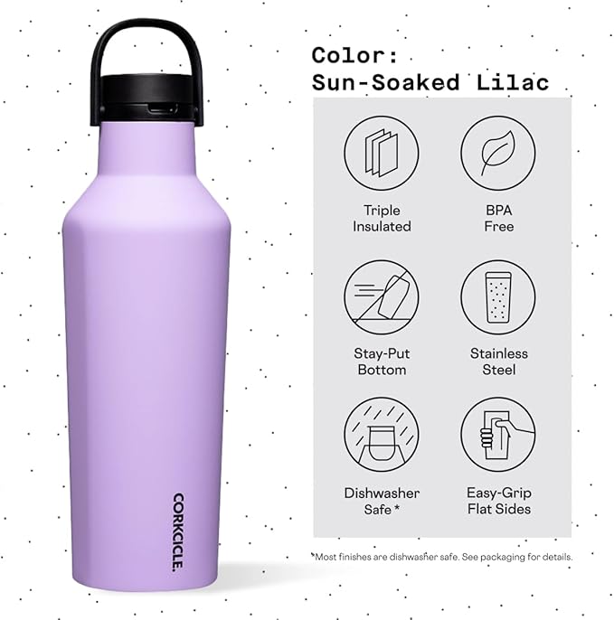 Corkcicle Sport Canteen Insulated Tumbler, Sun-Soaked Lilac, 32 oz – Reusable Water Bottle Keeps Beverages Cold for 25 Hours & Hot 12 Hours – Cupholder Friendly Tumbler with Screw-On Cap