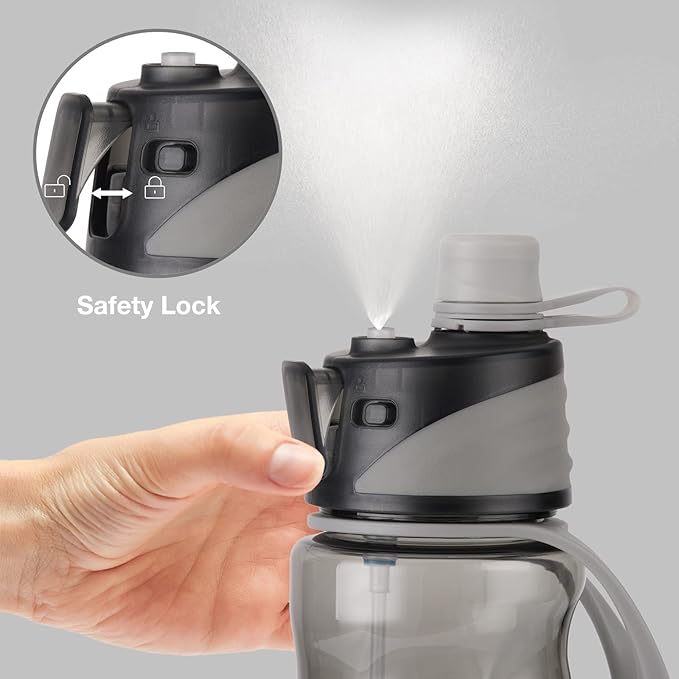 FEIJIAN Mist Water Bottle,32oz Sports Water Bottle with 2-IN-1 Mist & Sip Function, BPA-Free Plastic Water Bottles, Misting Water Bottle, Leakproof & Lightweight, Ideal for Fitness and Outdoor, Gray