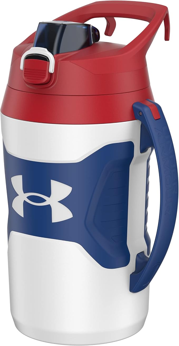 Under Armour Sports Water Jug, 64oz Insulated Water Bottle w/Handle, Half Gallon, Fence Hook, Leak Resistant, Baseball, Football & More