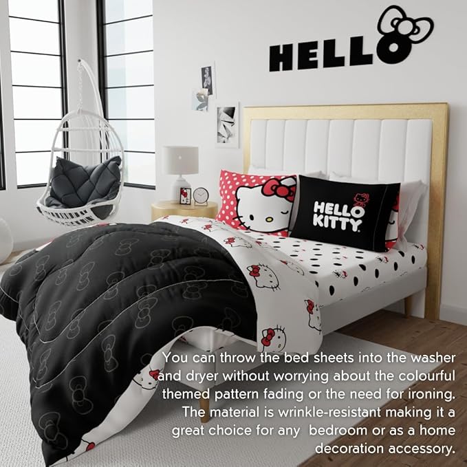 Franco Collectibles Hello Kitty Polka Dot Bedding Super Soft Microfiber 4 Piece Queen Sheet Set, (Officially Licensed Product)