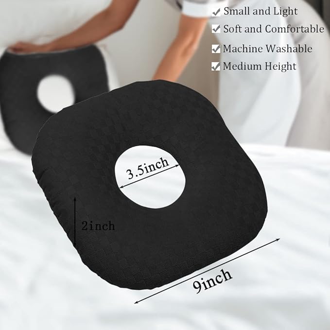 Ear Piercing Pillow for Side Sleepers, Pillow with an Ear Hole for CNH and Ear Pain Ear Inflammation Pressure Sores, O-Shaped Side Sleeping Pillow, Ear Guard Pillow(Black)
