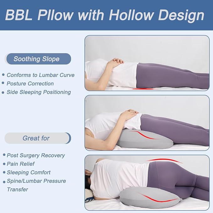 BBL Pillow After Surgery, BBL Pillow for Sitting Sleeping Driving, Hemorrhoid Pillow Seat Support Cushio for Butt with Hole, Butt Donut Pillow for Woman,Grey