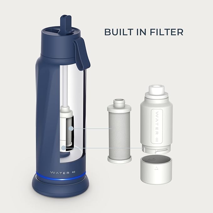 PureSip Vita Smart Water Bottle: BPA-Free Insulated Stainless Steel Bottle, Bluetooth Intake Smart Tracker & Reminder to Drink with Filter & Straw, Ideal Gift for Dad (18 oz)