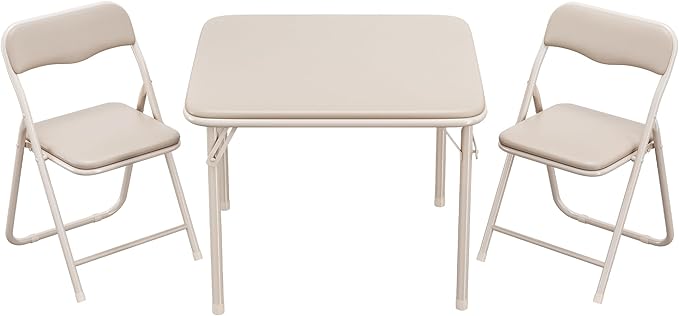 IDEALHOUSE Boys and Girls Folding Table and Chairs Set of 3, Portable Table and Chair with Pu Soft Cushion,Suitable for Eating,Reading and Playing