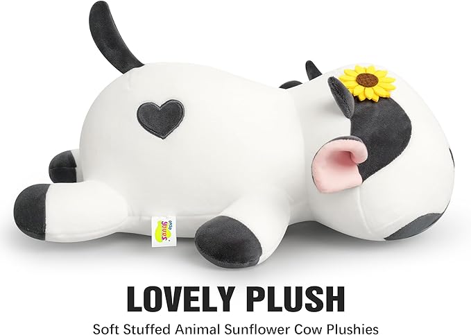 Onsoyours Cute Cow Plushie with Sunflower Headwear, Soft Stuffed Milk Cow Squishy Plush Animal Toy Flower Cow Pillow for Kids (Sunflower Cow, 12")