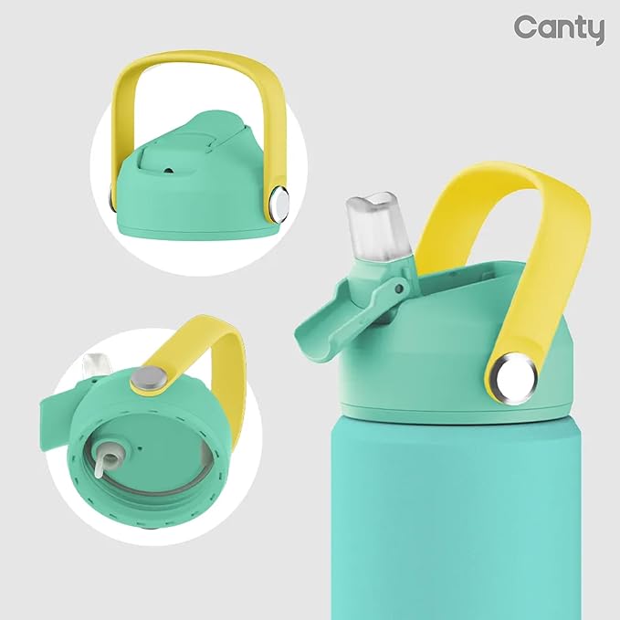 Canty Kids Stainless Steel Water Bottle with Straw, Anti-Slip Base and Giftable Full Colored Box, Great for Travel (Saffron Yellow, 12 Oz)