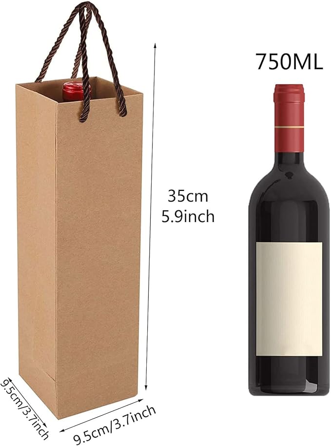 DQZSY 20 Pack Brown Wine Gift Bag, Wine Tote Bags Bulk Kraft Paper Bag with Handles for Party, Shopping,Christmas, Retail Merchandise