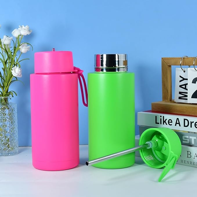 AGH Stainless Steel Insulated Bottle with Straw, 30oz Double Wall Vacuum Insulated Water Bottle, Wide Mouth Thermos Water Bottle for Hot Drinks/Cold Drinks, Travel Water Bottles for Gym & Sport