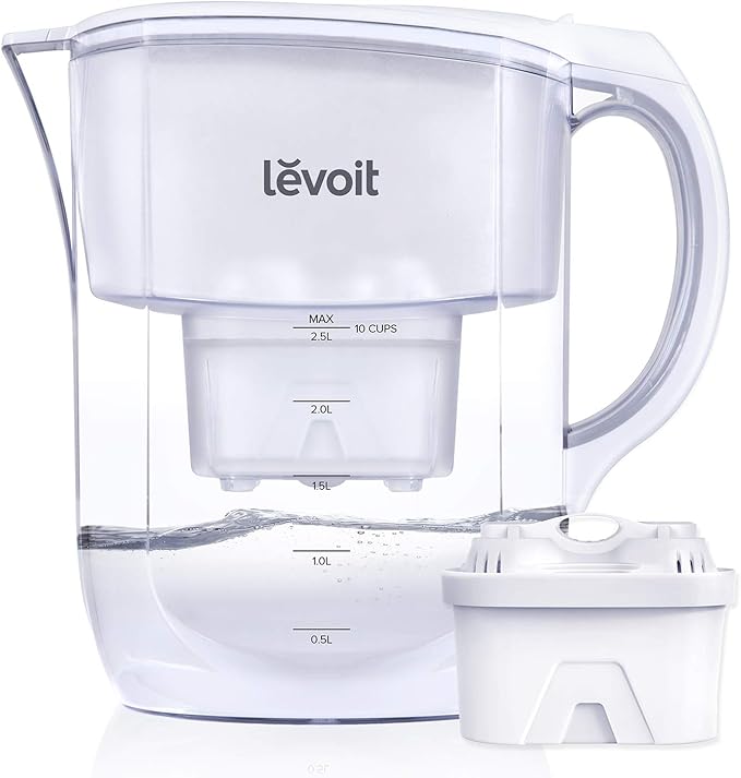 Levoit LV110WP Water Filter Pitcher for Tap and Drinking Water with 1 Standard Filter, Lasts 2 Months, 10 Cups Capacity, BPA Free, White