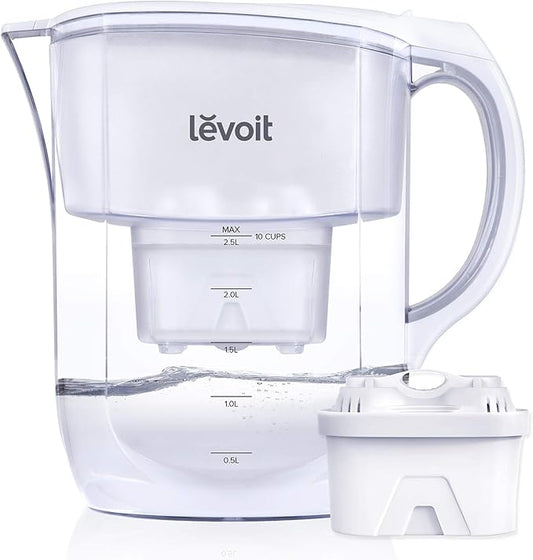 Levoit LV110WP Water Filter Pitcher for Tap and Drinking Water with 1 Standard Filter, Lasts 2 Months, 10 Cups Capacity, BPA Free, White