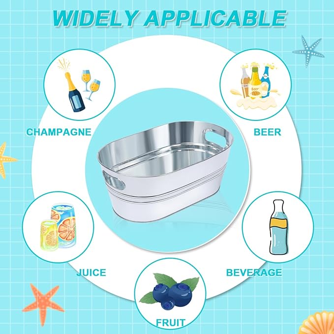 Ice Buckets for Parties 2 Pcs 3 Gallon Galvanized Beverage Metal Tub Champagne Drink Wine Large Ice Bucket for Cocktail Mimosa Bar Supplies
