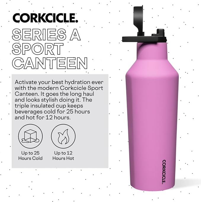 Corkcicle Insulated Canteen Travel Water Bottle, Triple Insulated Stainless Steel, Easy Grip Quick Sip Cap, Keeps Beverages Cold for 25 Hours or Warm for 12 Hours, 32oz, Fuchsia