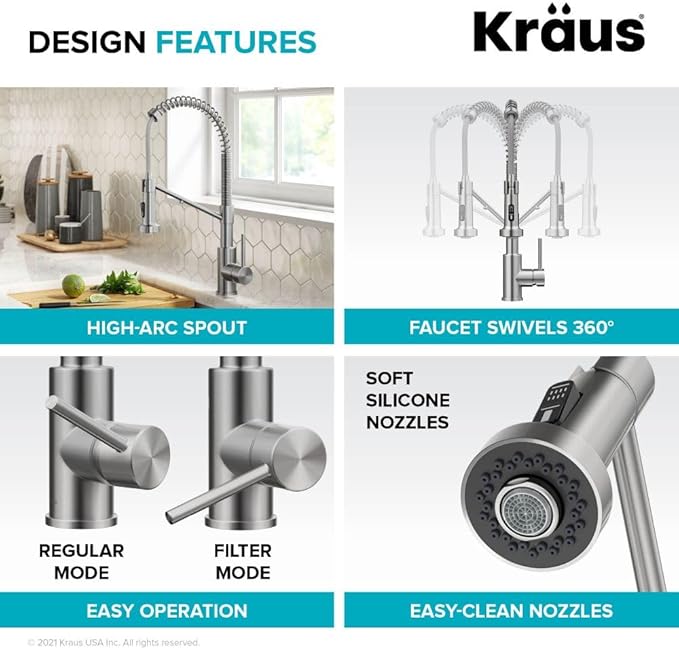 KRAUS Bolden 2-in-1 Commercial Style Pull-Down Single Handle Water Filter Kitchen Faucet for Reverse Osmosis or Water Filtration System in Spot Free Stainless Steel, KFF-1610SFS