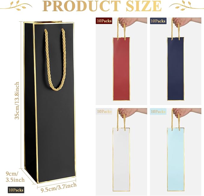 Fumete 50 Pack Wine Bottle Gift Bags Paper Wine Gift Bags Bulk 13.8x3.7x3.5 Wine Bags with Handles Appreciation Gifting Bags for Christmas Wedding Anniversary Birthday Party(Retro Colors)