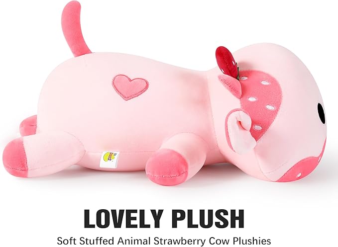 Onsoyours Cute Cow Plushie, Soft Stuffed Strawberry Cow Squishy Plush Animal Toy Pillow for Kids (Strawberry Cow, 12")