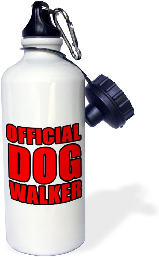 3dRose Official Dog Walker Red-Sports Water Bottle, 21 oz, White