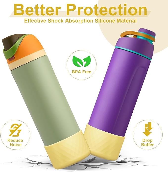 2PCS Silicone Water Bottle Boot for Owala 24oz 32oz 40oz, Anti-Slip Protective Sleeve Bottom Bumper Protector for FreeSip, Twist, and Flip Stainless Steel Water Bottles