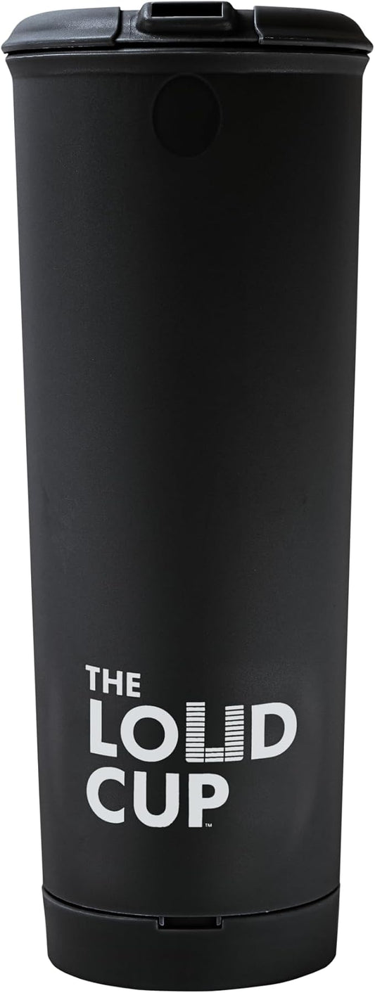 The LoudCup 20 oz Tumbler + Integrated Stadium Horn (Raven Black) - Reusable Water Bottle for Sports Fans - Worlds Loudest Cup for Noisy Fans on Game Day & Tailgating