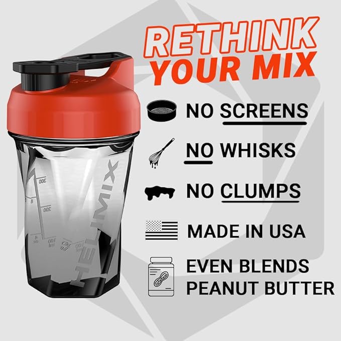 HELIMIX 1.5 Vortex Blender Shaker Bottle Holds Upto 20oz | No Blending Ball or Whisk | USA Made | Portable Pre Workout Whey Protein Drink Shaker Cup | Mixes Cocktails Smoothies Shakes | Top Rack Safe