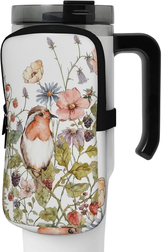 Water Bottle Pouch for Stanley Cup 40oz 30oz,Personalized Gym Purse for Men Women, Tumbler Pouch with Versatile Pocket Water Bottle Bag for Cards, Keys, Phone Botanical Leaf