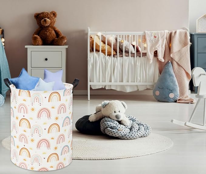 Rainbow Kids Laundry Basket Baby Hamper Rainbow Toy Storage Bin for Boys Room Decor Baby Nursery Hamper Gift Baskets for Bedroom Bathroom(Sun Rainbow)