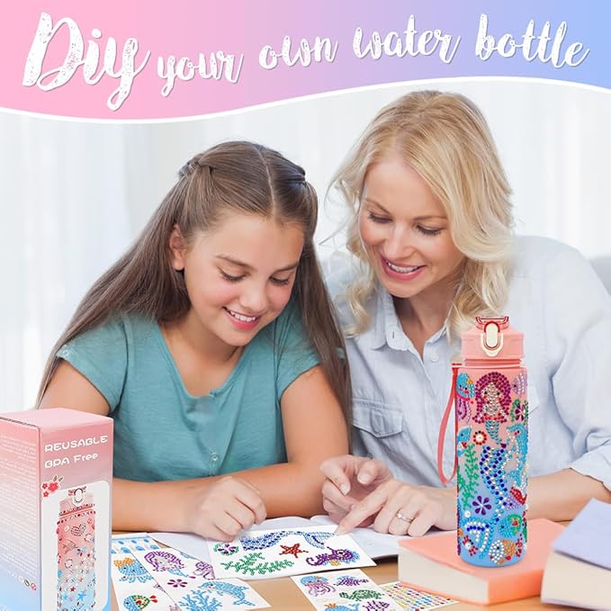 Decorate Your Own Water Bottle Kits for Girls, Gifts for Girls, Birthday Gifts for 5 6 7 8 9 10 Year Old Girls, Arts and Crafts for Girls, Mermaid Arts and Crafts Gifts Toys for Girls Christmas