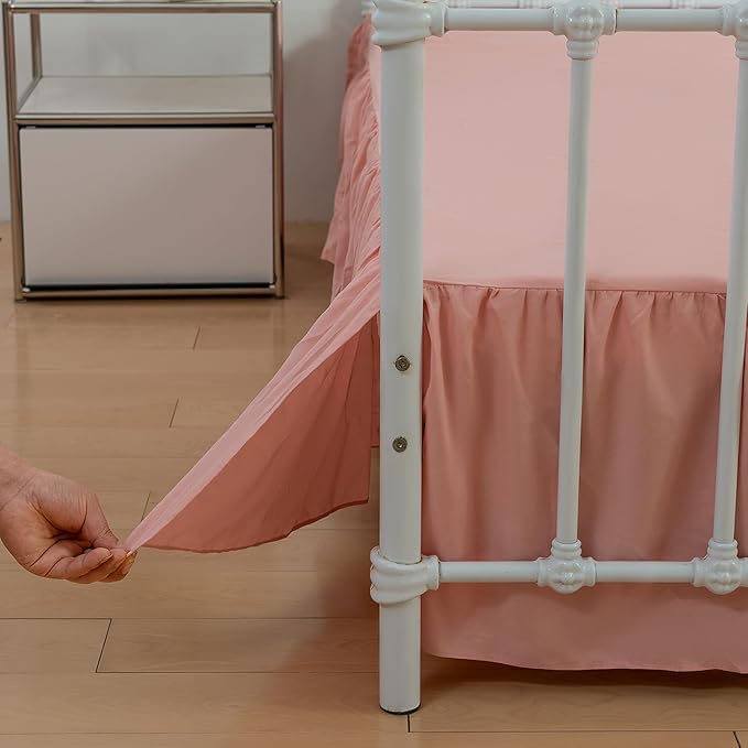 Bed Skirt Full Size Ruffled Bed Skirts with Split Corners, 16 Inch Drop Dust Ruffle Bed Skirt with Platform, 16 Inch, Blush, Full Size