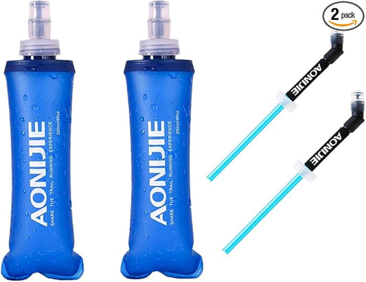 AONIJIE 2 Pcs Sports Collapsible Water Bottle BPA Free - TPU Soft Drink Water Kettle Foldable Flask for Hiking Bicycling Running Climbing