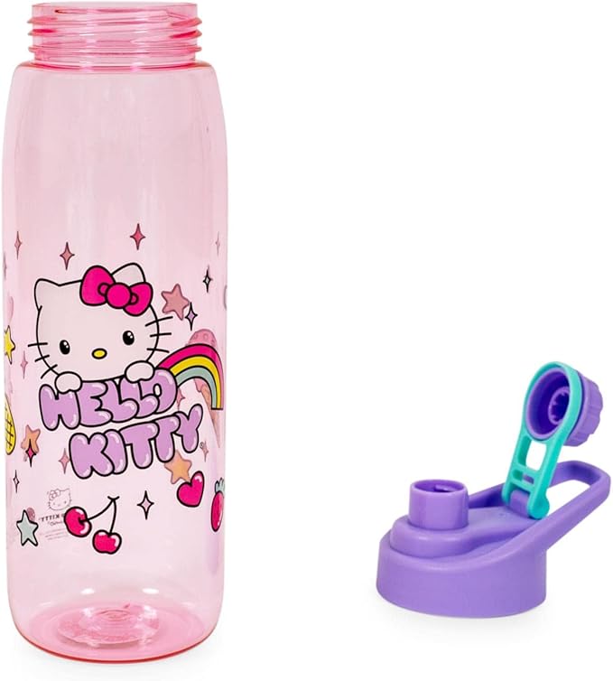 Hello Kitty Rainbow Treat And Stars Water Bottle W/Lid, Plastic