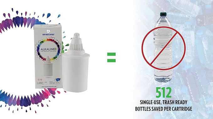 New Wave Enviro Alkaline Plus Water Filter Pitcher with Lead Removal, BPA Free Fridge Friendly Design, 64 Gallon Filter Life, 3.5 Liter Capacity with Integrated Handle, Blue