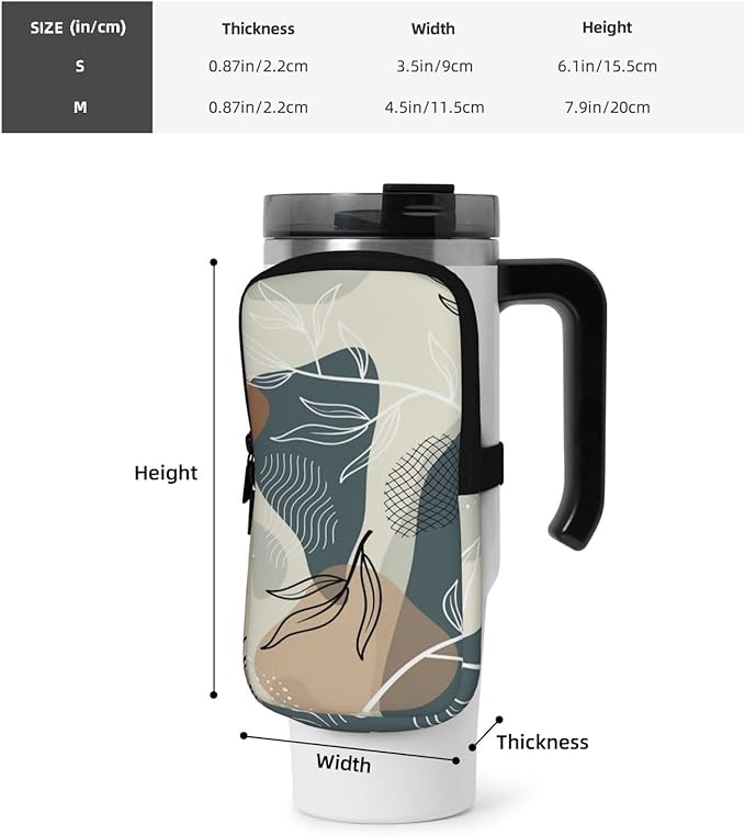 Water Bottle Pouch for Stanley Cup 40oz 30oz,Personalized Gym Purse for Men Women, Tumbler Pouch with Versatile Pocket Water Bottle Bag for Cards, Keys, Phone Botanical Leaf