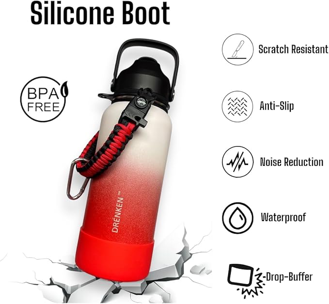 Water Bottle, Insulated water bottle, Stainless steel water bottle for kids men women Sports water bottle 32 oz Water bottle with straw Insulated Flask (Gradient White/Red)