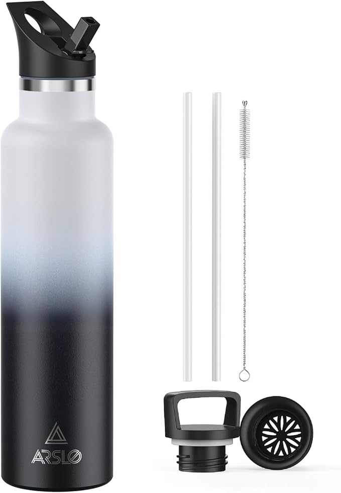 Stainless Steel Double Wall Water Bottles 25oz, Vacuum Insulated Bottle With Straw Lid, Insulated Water Bottle Keeps Water Cold for 24 Hours, Hot for 12 Hours, Hiking, Sports