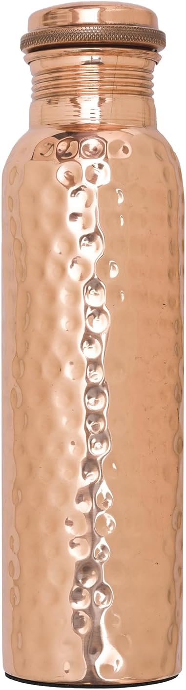 VJR Copper Bottle For Drinking 33 Oz Ayurvedic Leak Proof lid Hammered Design Durable Lightweight Hand Washable Vessel Clean Cool Water Natural Minerals Boost Energy Safe Water Utensil