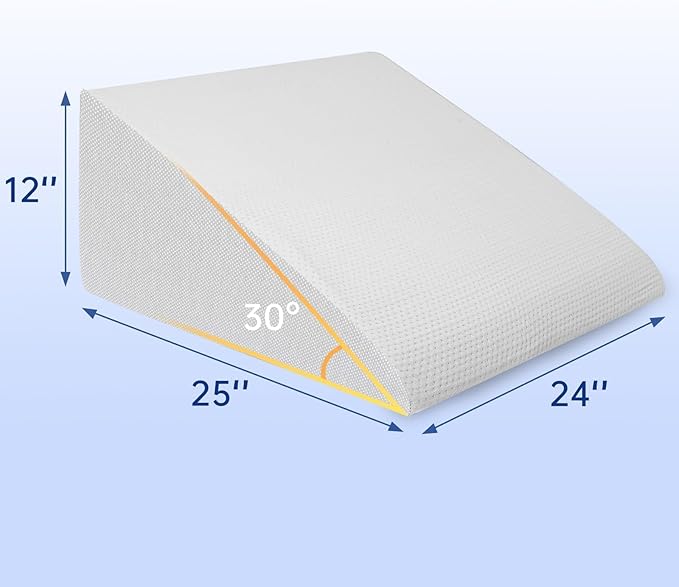 QUINEEHOM Wedge Pillow for Sleeping, 12 Inch Triangle Bed Wedge for Adults, Memory Foam Wedge with Washable Cover, Hypoallergenic 30 Degree Pillow Wedge for Acid Reflux, Knee, Snoring, Light Grey
