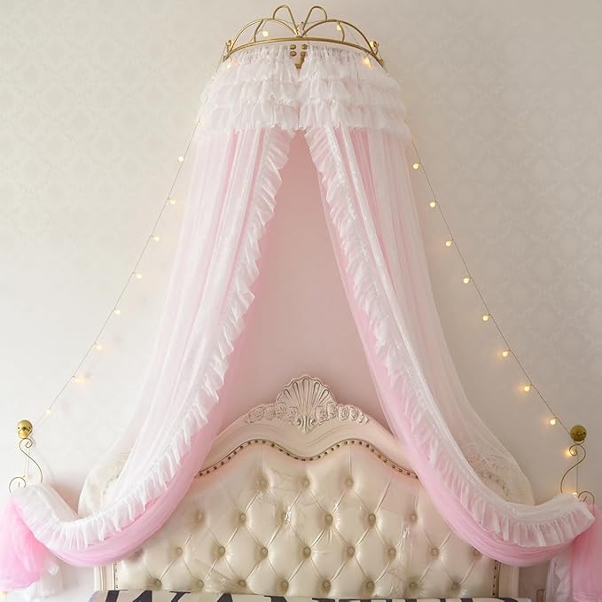Girl Bed Curtain Princess Crown Children Room Decor Bedside Yarn Net Romantic Princess Tents Bed Canopy Valance